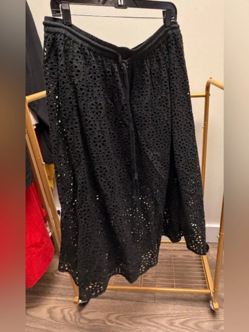 The Drop Black Eyelet Midi A-line Skirt SIZE XXL    *LIKE NEW*